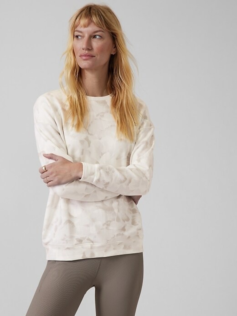 Athleta Neutral Floral Crewneck Pullover